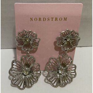 Nordstrom Silver Toned Floral Earrings Dangles New